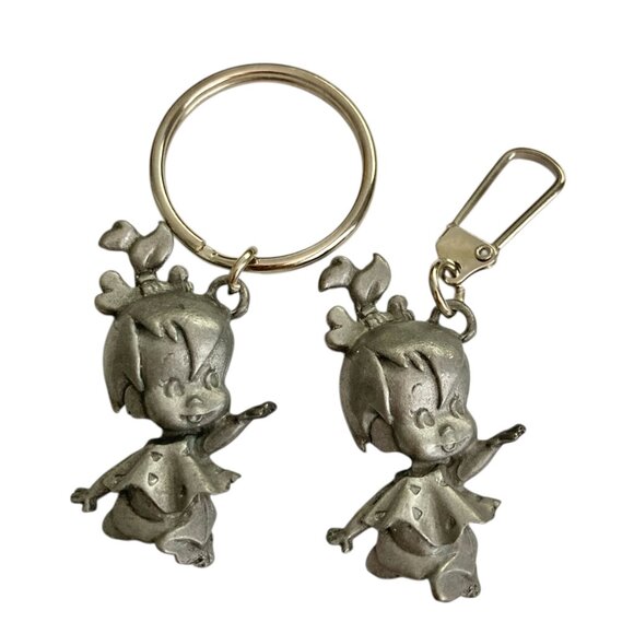 Vintage Pebbles Flintstone Zipper Pull Keychain Set Warner Bros Purse Bag Charm - Picture 3 of 8